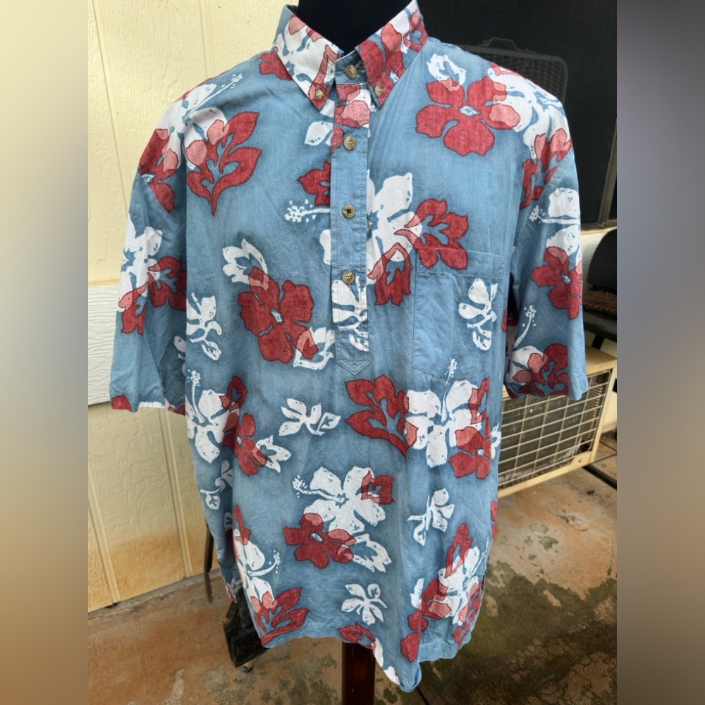 PreOwned Kahala Hawaiian Print Blue/Red 3/4 Button Men's 2XL